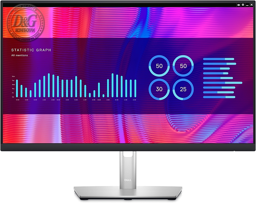 Dell P2423DE, 23.8" Wide LED AG IPS Panel, 5ms, 1000:1, 300 cd/m2, 2560x1440, 99% Srgb, HDMI, DP, USB-C hub, USB 3.2 Gen 1, RJ-45, ComfortView, Height, Pivot, Swivel, Tilt, Black