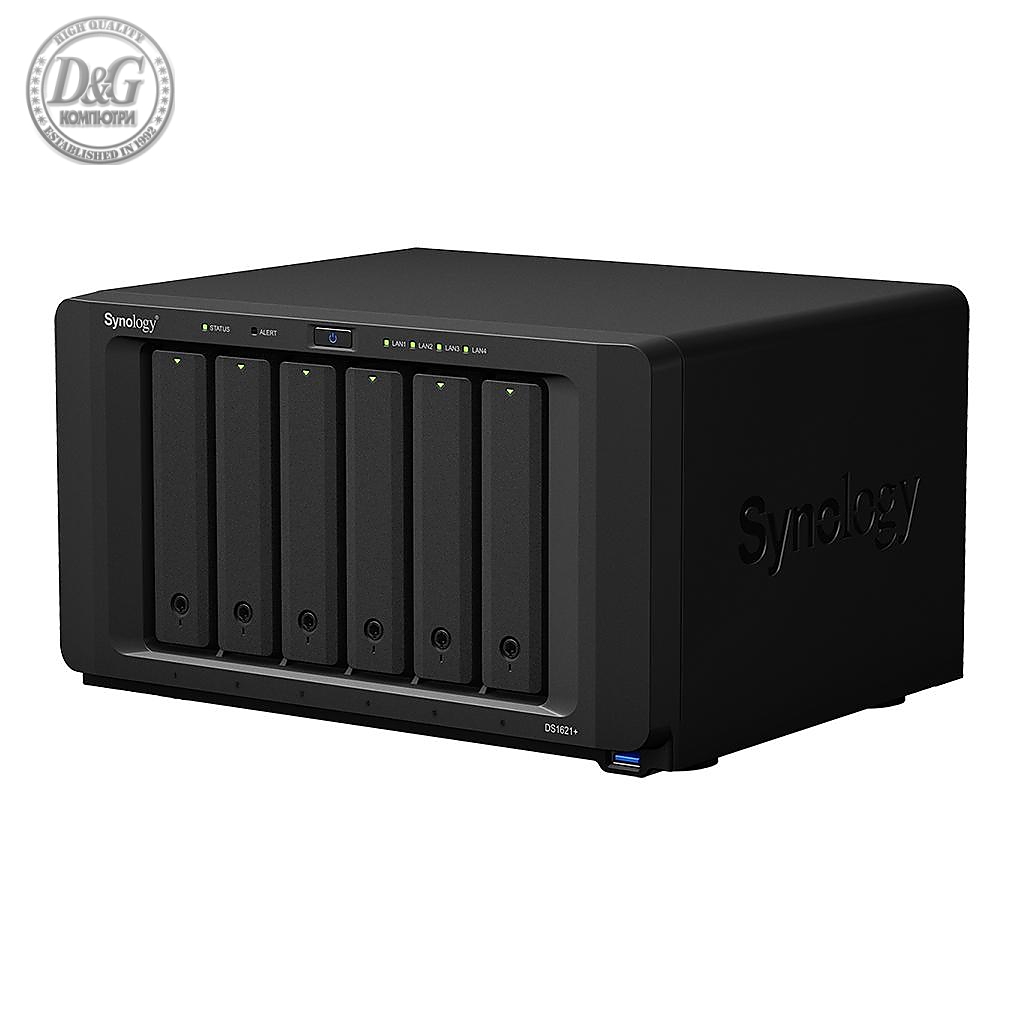 Мрежов сторидж Synology DS1621+, за 6 диска, до 108TB, 2.2GHz, 4GB, Гигабит, USB3.0