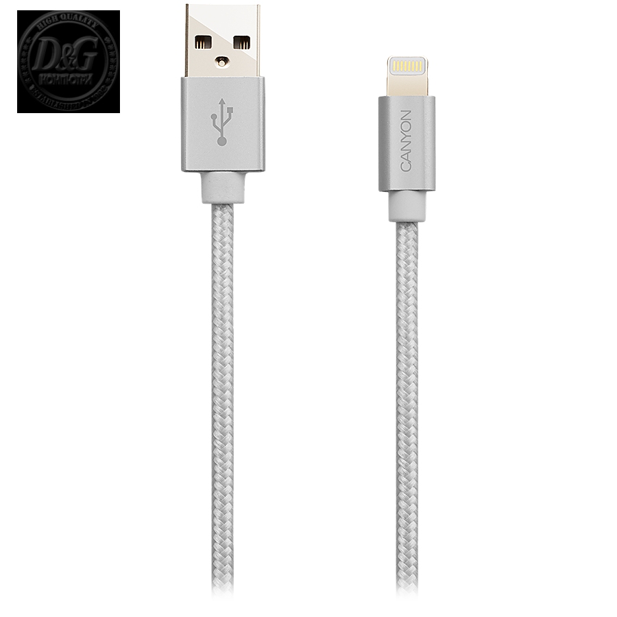 CANYON MFI-3 Charge & Sync MFI braided cable with metalic shell, USB to lightning, certified by Apple, cable length 1m, OD2.8mm, Pearl White