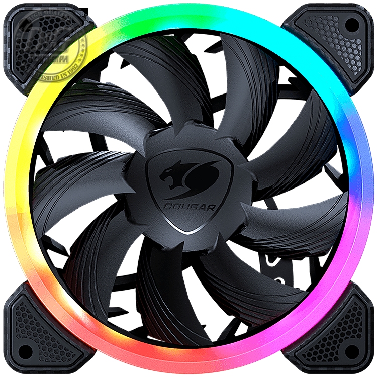 COUGAR VORTEX ARGB VK120, Cooling Fan, Hydro-Dynamic Bearing, 48.98 CFM ± 10% air flow, 1.04 mmH20 ± 10% Static Pressure, Speed 600-1500RPM ± 200RPM, 120 x 120 x 25mm