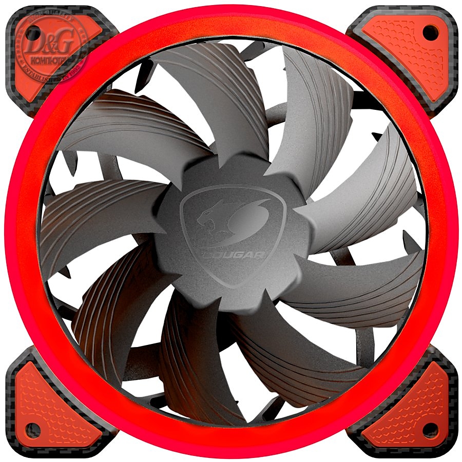 COUGAR Vortex FR 120 red LED, Cooling fan, Hydraulic Bearing, Speed 1200 R.P.M, Air Flow 36.72 CFM 62.36 m3/h, Dimensions 120 x 120 x 25mm