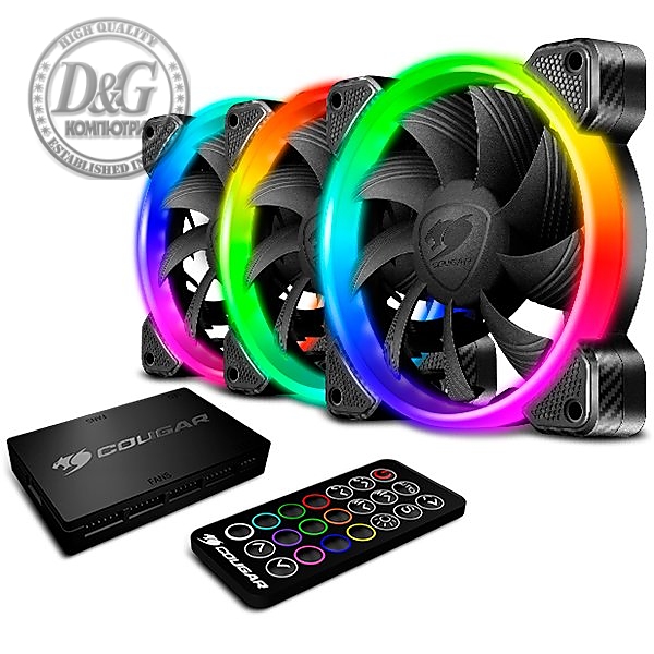 COUGAR Vortex RGB HPB Cooling Kit, Hydro-Dynamic Bearing, Dimensions 120 x 120 x 25mm, PWM 600-1500 R.P.M, Air Flow 43.54 CFM 73.94 m3/h, Air Pressure 1.17mm H2O