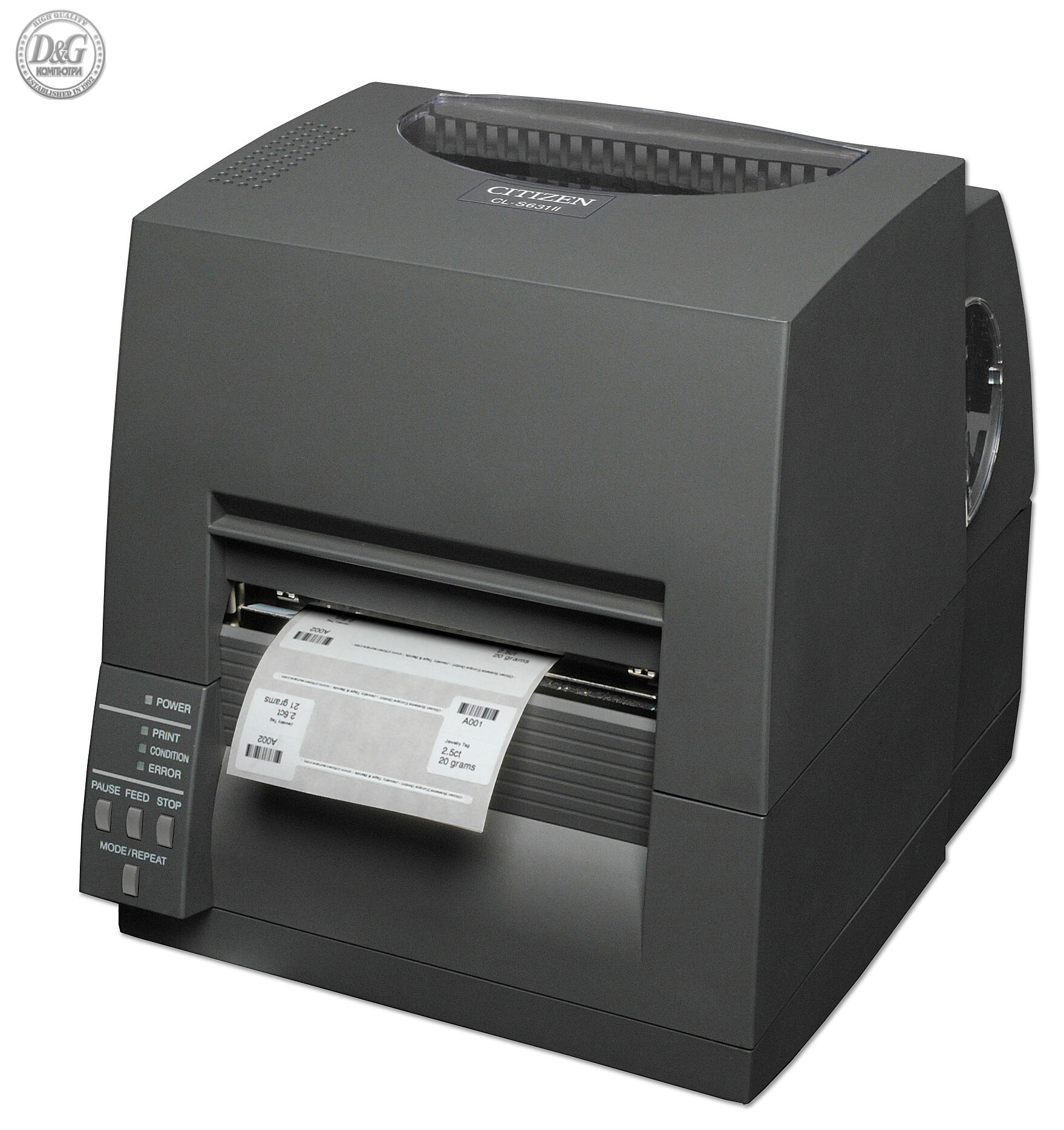 Citizen Label Industrial printer CL-S631II Thermal Transfer+Direct Print Speed 100mm/s, Print Width 4" (104mm)/Media Width min-max (12.5-118mm)/Roll Size max 125mm, Ext.diam.200mm, Core Size(25mm), Resol.300dpi/Interf.USB/RS-232+Opt.card/Plug (EU) Black