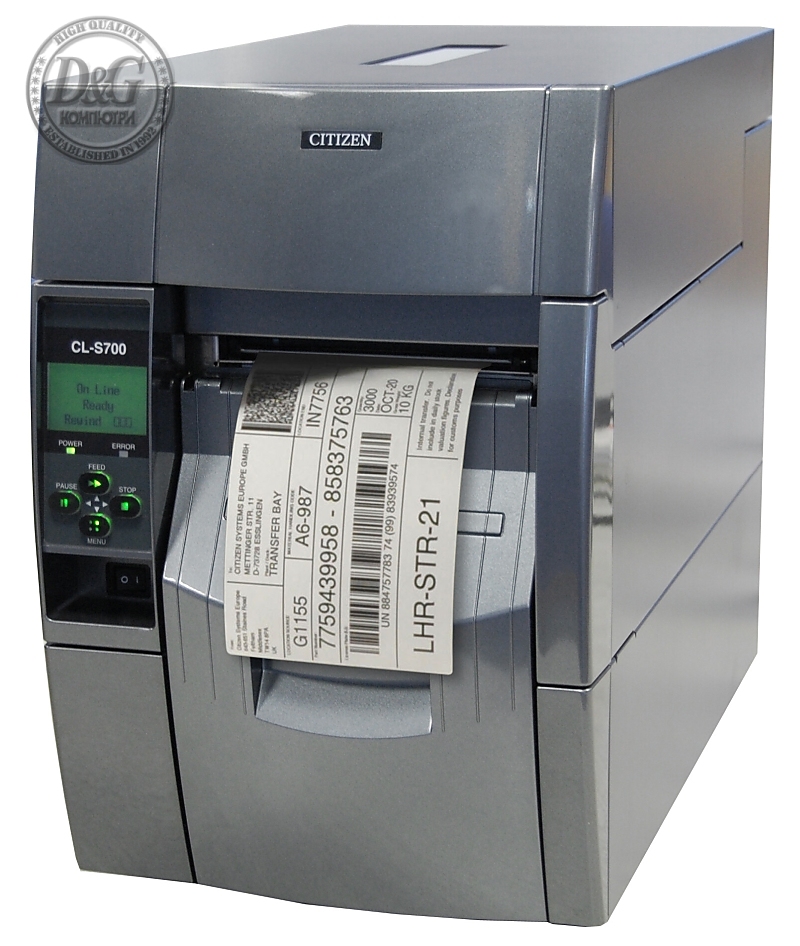 Citizen CL-S700IIR Printer; Grey, internal Rewinder/Peeler, with Compact Ethernet Card