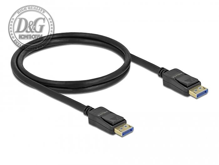 Кабел Delock DisplayPort 2.0 мъжко - DisplayPort мъжко, 1.0м, 10K, 54 Gb/s, Черен