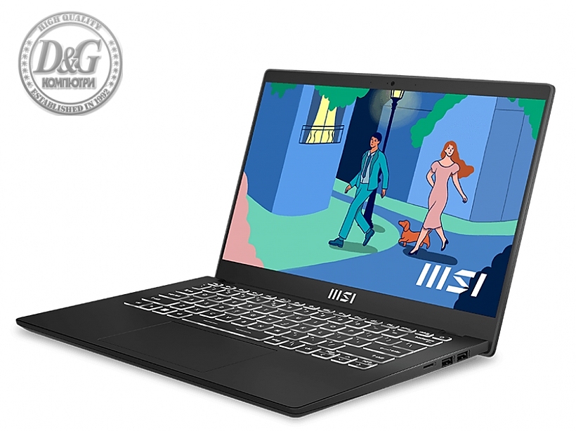 MSI Modern 14 C12M, i7-1255U (10C/12T, up to 4.70 GHz, 12 MB), 14" FHD (1920x1080) IPS, Onboard DDR4 16GB (3200MHz), 512GB NVMe PCIe Gen3x4 SSD, Iris Xe Graphics (1.25 GHz, 96EU), Wi-Fi 6, Backlight KBD (White), 3 cell, 39.3Whr, 2Y, 1.4 kg, Black