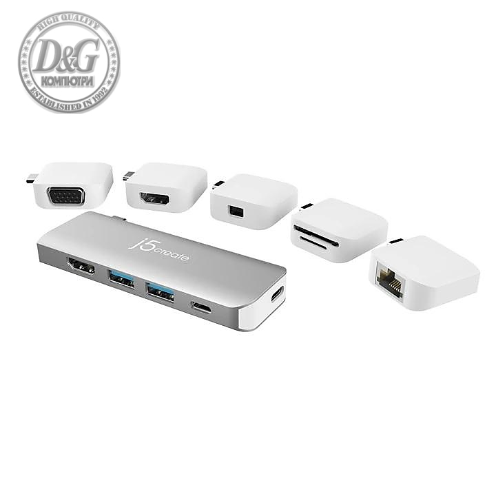 Докинг станция j5create JCD389, 11 в 1, за MacBook, MacBook Pro, MacBook Air, Сребрист