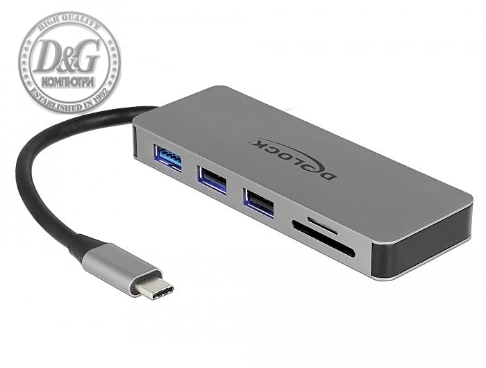 Докинг станция Delock USB-A, USB-C, HDMI, SD, Micro SD, PD, 4K, Подсветка, Сив