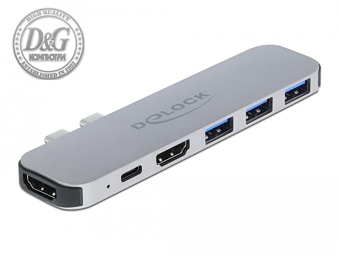 Докинг станция Delock За MacBook, HDMI 4K, USB-A, USB-C, PD, Сив