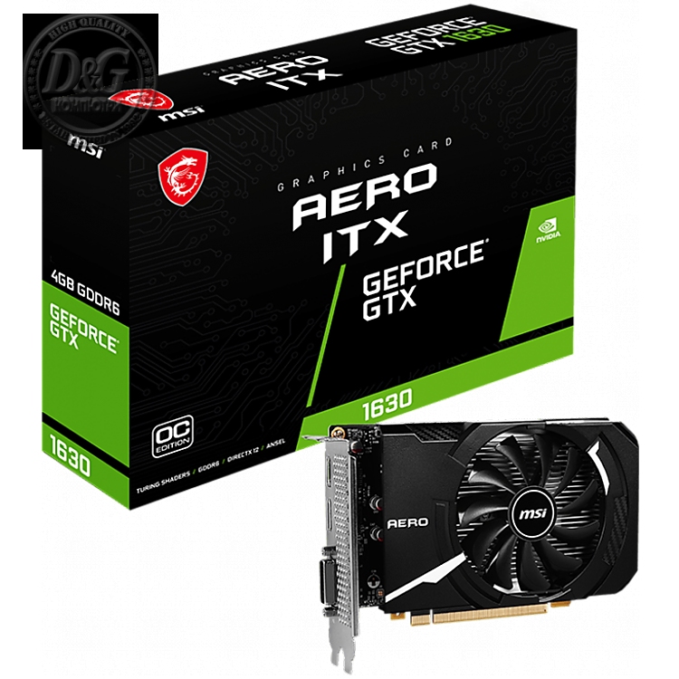 MSI Video Card NVidia GeForce GTX 1630 AERO ITX 4G OC, 4GB GDDR6, 64-bit, 12 Gbps, Boost: 1815 MHz, 512 CUDA Cores, 1x DP 1.4a, 1x HDMI 2.0b, 1x DVI-D, 300W Recommended PSU, 3Y