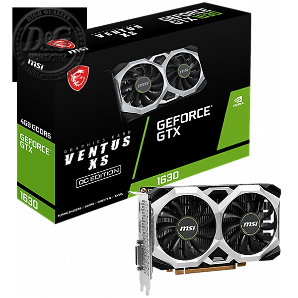 MSI Video Card NVidia GeForce GTX 1630 VENTUS XS 4G OC, 4GB GDDR6, 64-bit, 12 Gbps, Boost: 1815 MHz, 512 CUDA Cores, 1x DP 1.4a, 1x HDMI 2.0b, 1x DVI-D, 300W Recommended PSU, 3Y