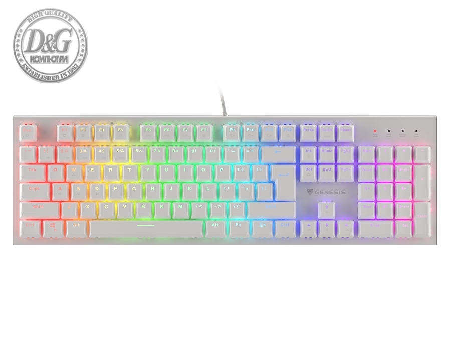 Genesis Gaming Keyboard Thor 303 White RGB Backlight US Layout Brown Switch