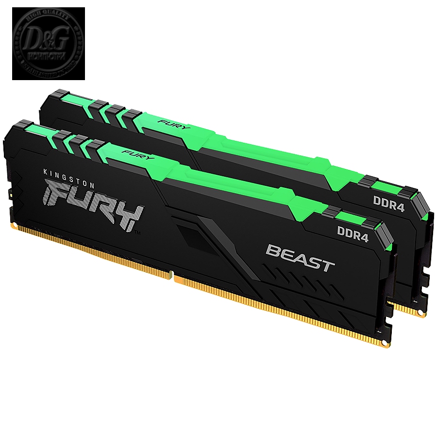 KINGSTON DRAM 16GB 3600MHz DDR4 CL17 DIMM (Kit of 2) FURY Beast RGB Black EAN: 740617319088