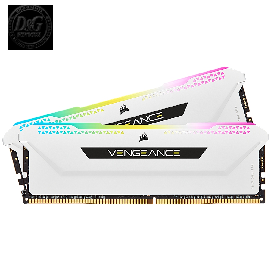 Corsair DDR4, 3200MHz 16GB 2x8GB Dimm, Unbuffered, 16-20-20-38, XMP 2.0, Vengeance RGB Pro SL White Heatspreader, RGB LED, Black PCB, 1.35V, for AMD Ryzen & Intel