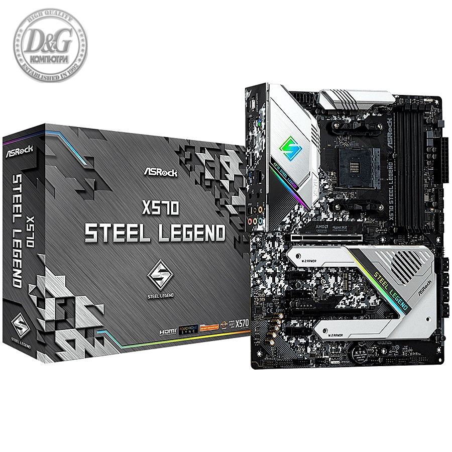 ASROCK Main Board Desktop X570 STEEL LEGEND (AM4, X570, 4xDDR4, 2xPCIe 4.0x16, 3xPCIe 4.0x1, 8x SATA, 2x Hyper M.2, 2x USB3.2 Gen2, 10x USB3.2 Gen1, DP, HDMI, GLAN, POLYCHROME RGB, ATX, Retail)