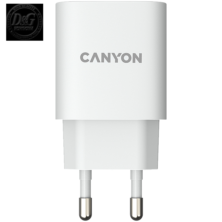 Canyon, PD 20W/QC3.0 18W WALL Charger with 1-USB A+ 1-USB-C   Input: 100V-240V, Output: 1 port charge: USB-C:PD 20W (5V3A/9V2.22A/12V1.67A) , USB-A:QC3.0 18W (5V3A/9V2.0A/12V1.5A), 2 port charge: common charge,  total 5V, 3A, Eu plug  , Over- Voltage