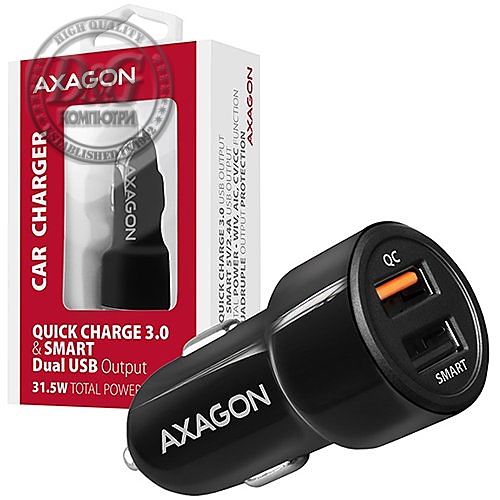 AXAGON PWC-QC5 car charger Smart 5V 2,4A + QC3.0, 30W, black