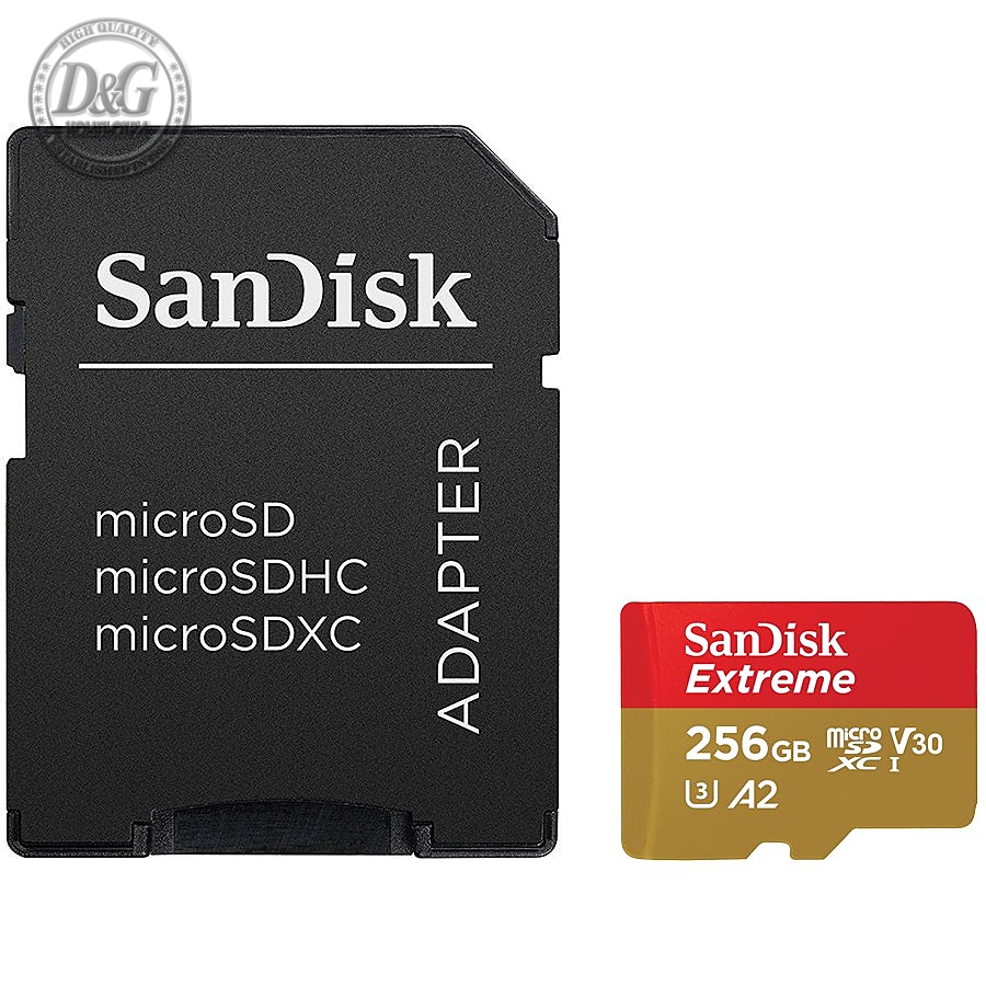 SanDisk Extreme microSDXC 256GB + SD Adapter + Rescue Pro Deluxe 160MB/s A2 C10 V30 UHS-I U5; EAN: 619659169732