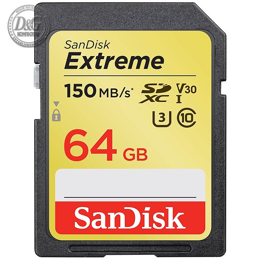 SanDisk Extreme SDXC Card 64GB 150MB/s V30 UHS-I U3; EAN: 619659170684