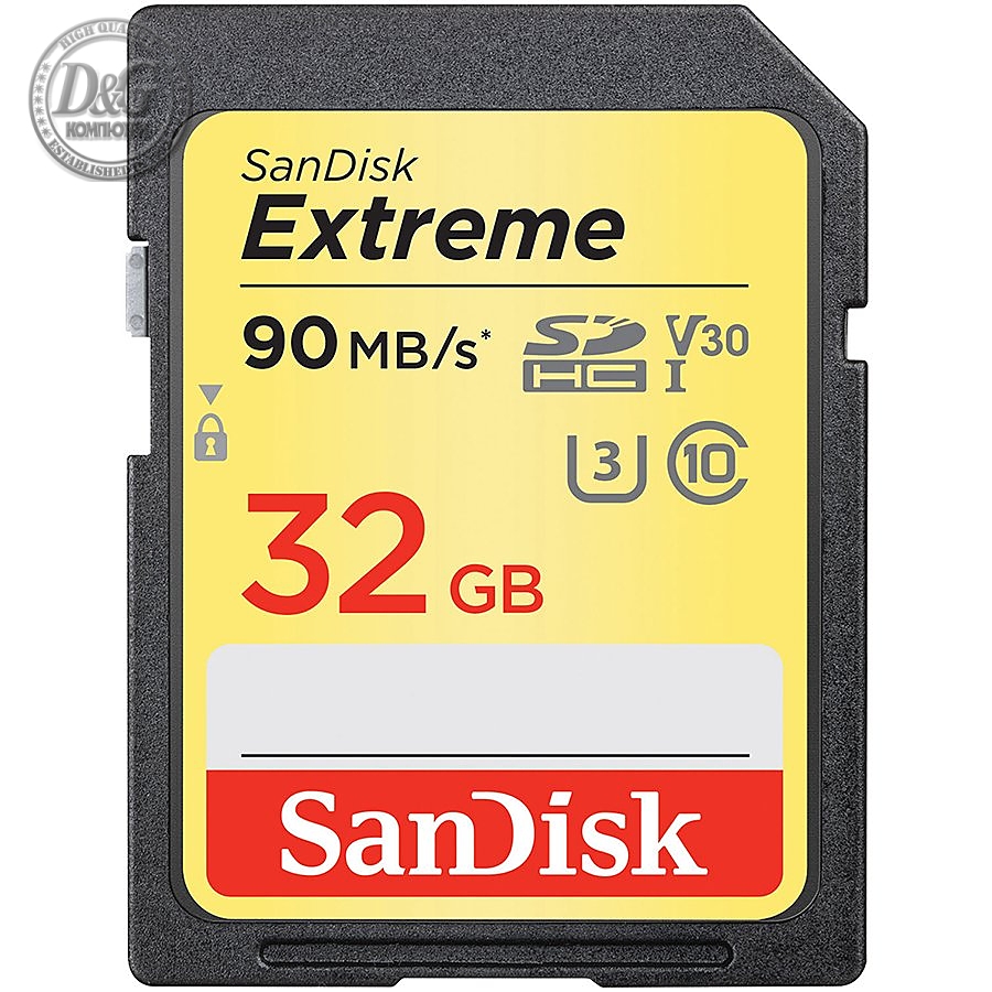 SanDisk Extreme SDHC Card 32GB 90MB/s V30 UHS-I U3; EAN: 619659147037