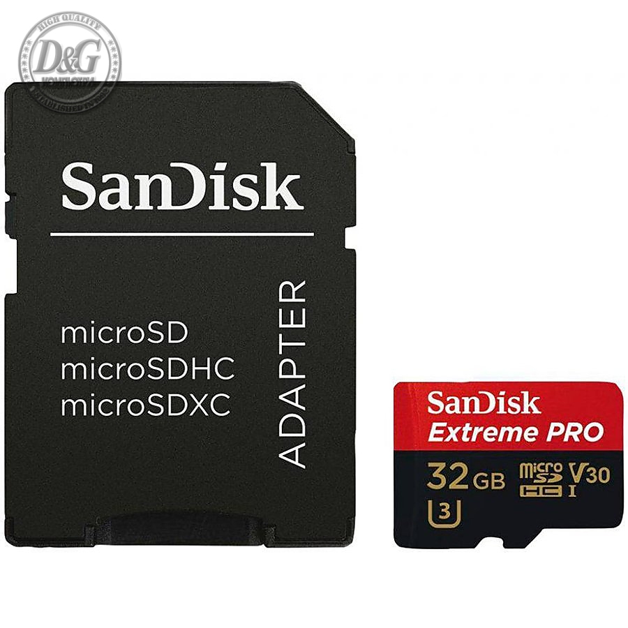 SanDisk Extreme Pro microSDHC 32GB + SD Adapter + Rescue Pro Deluxe 100MB/s A1 C10 V30 UHS-I U3; EAN: 619659155414