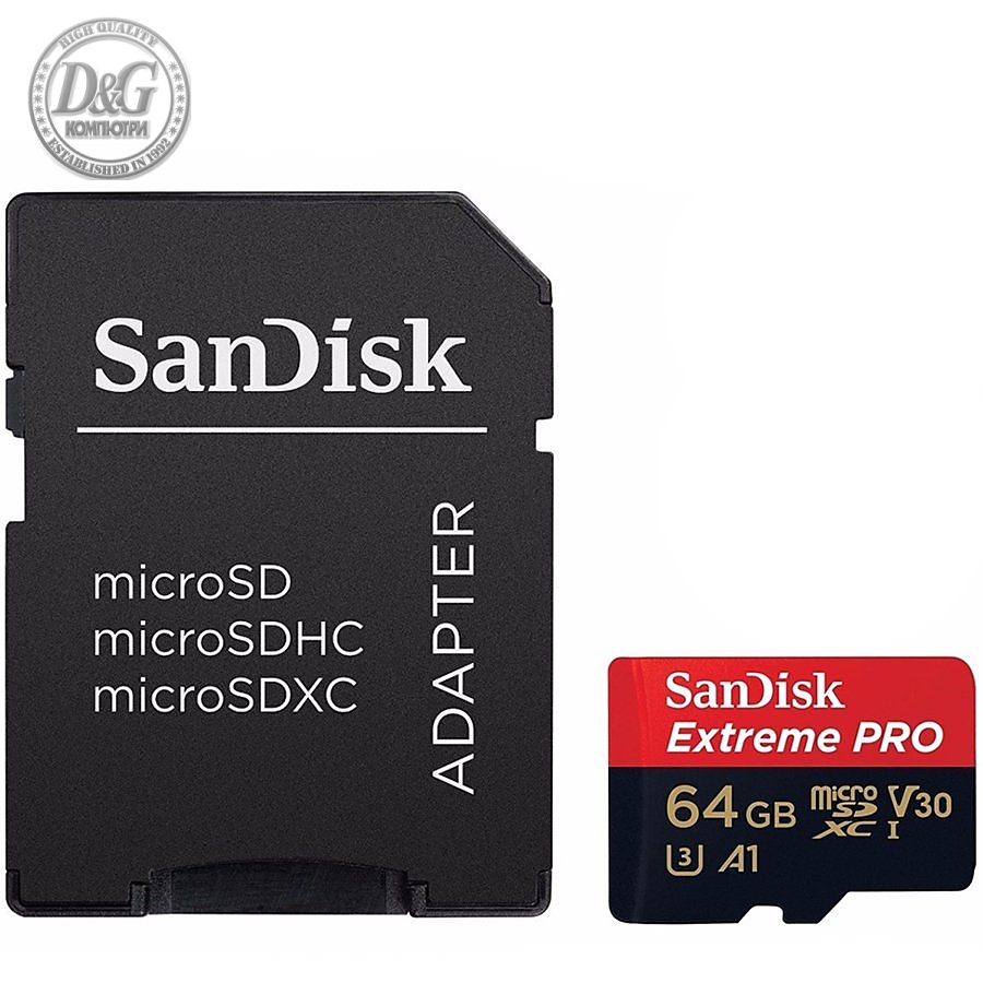 SanDisk Extreme Pro microSDXC 64GB + SD Adapter + Rescue Pro Deluxe 170MB/s A2 C10 V30 UHS-I U3; EAN: 619659169794