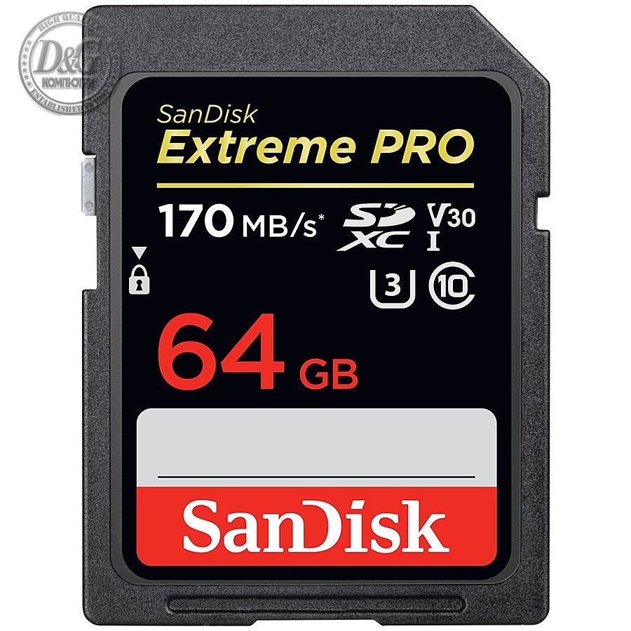 SanDisk Extreme Pro SDXC Card 64GB - 170MB/s V30 UHS-I U3; EAN: 619659169299