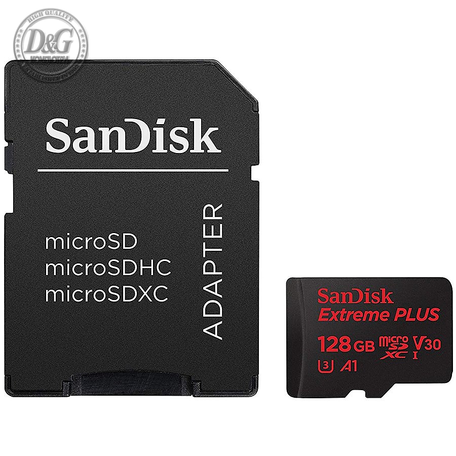 SANDISK Memory Flash cards 128GB Extreme Plus Micro SDXC Class 10/UHS-I U3/Video Speed Class V30/Application Performance Class A2, Rescue Pro Deluxe