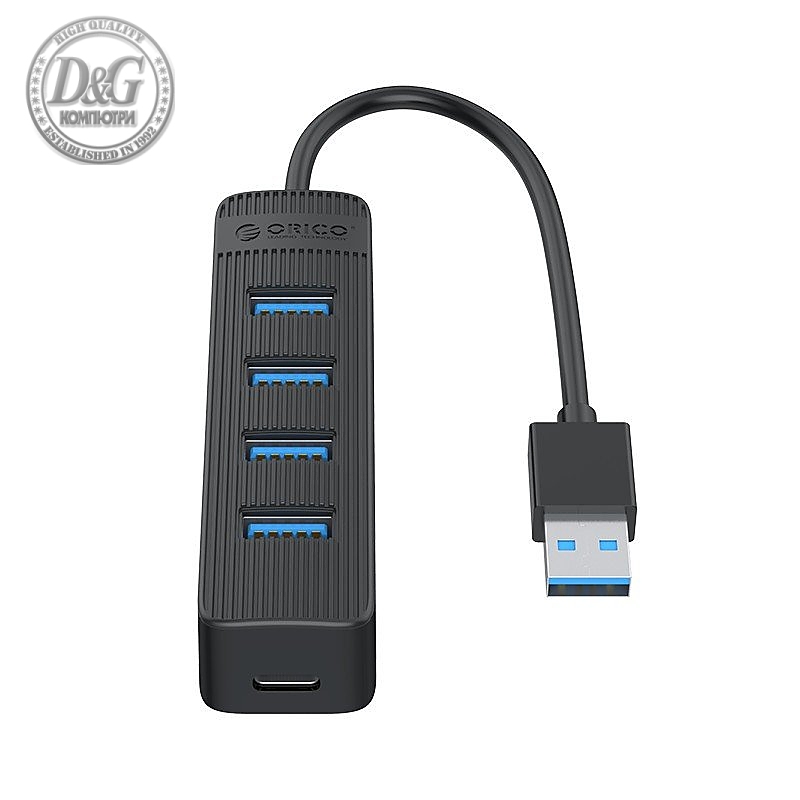 Orico хъб USB3.0 HUB 4 port - Type C input, 0.15m cable, aux Type-C power input - TWU3-4A-BK