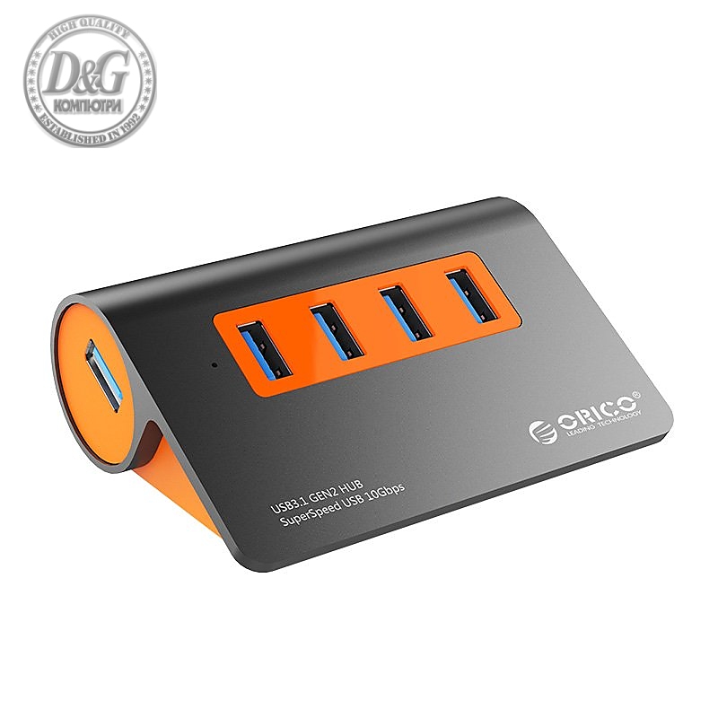 Orico хъб USB 3.1 Gen2 10Gbps HUB 4 port Aluminum Grey/Orange - M3H4-G2-OG