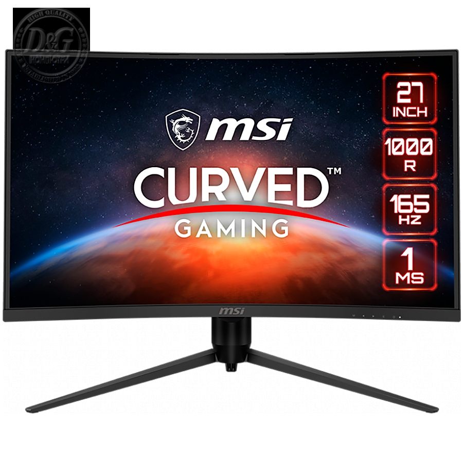 MSI OPTIX G271CQP 27" Curved Gaming Monitor 165Hz, WQHD (2560x1440) 16:9, Anti-Glare, 1ms, 250 nits, 3000:1, 178°/178°, 1000R Curve, FreeSync Premium, 2xHDMI 2.0, 1xDP, 1x Earphone out, Adjustable stand, 3Y