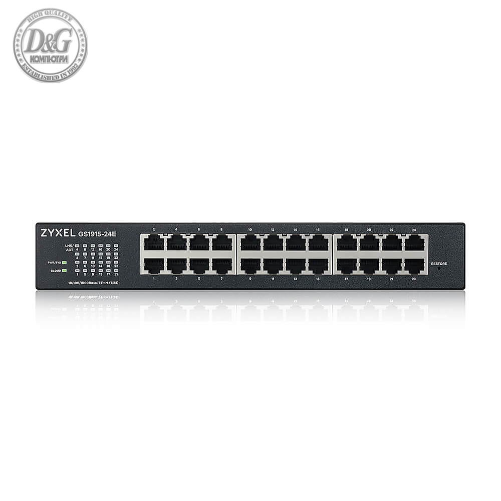 ZyXEL GS1915-24E, 24-port GbE Smart hybrid mode Switch, standalone or NebulaFlex Cloud, rackmount, fanless