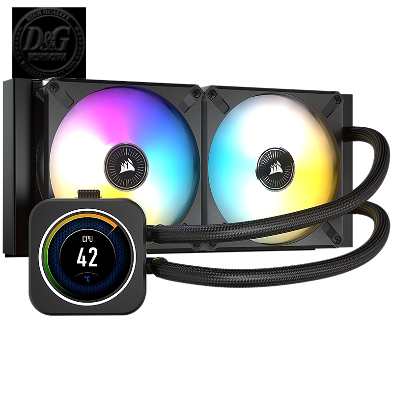 CORSAIR iCUE H100i ELITE LCD Display Liquid CPU Cooler, 240mm Radiator, Dual 120mm ML RGB PWM Fans, Intel: LGA1700/LGA1200/LGA115X/LGA20XX, AMD: AM5/AM4/sTRX4/sTR4, 5Y warranty, black