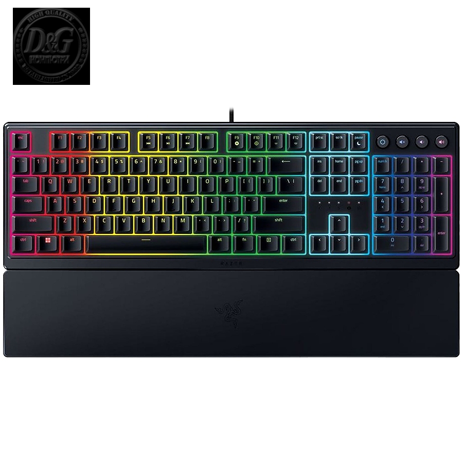 Razer Ornata V3, Mecha-membrane switches, 10 Razer Chroma™ RGB Lighting Zones, 1000 Hz Ultrapolling, Backlit keys, UV coated ABS Keycaps, Soft-touch wrist rest"