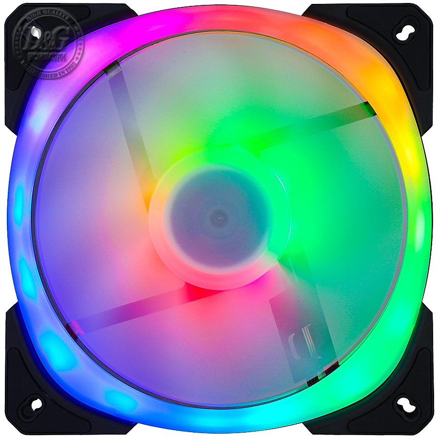 GELID LYRA ARGB FAN, 140mm, 24 ARGB LEDs, Dual Ring Lighting, Addressable RGB Controls, Airflow Optimized Impeller, 4-Pin PWM, 750 – 1600 (RPM), 35 max (dBA)