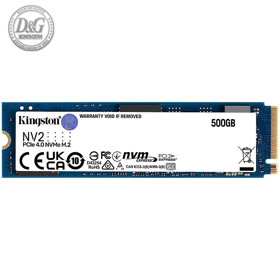 Kingston 500GB NV2 M.2 2280 PCIe 4.0 NVMe SSD, up to 3500/2100MB/s, 160TB, EAN: 740617329858