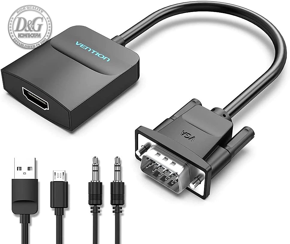 Vention адаптер Adapter VGA to HDMI with sound - Active converter with AUX-in and Micro USB power - ACNBB