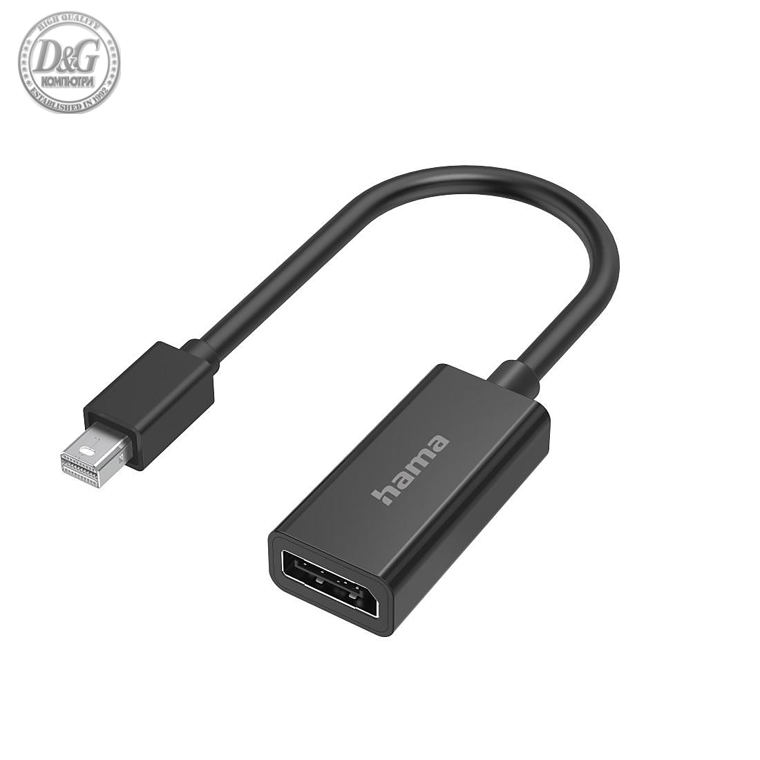 Адаптер HAMA, MiniDisplayPort мъжко - DisplayPort женско, Ultra-HD 4K, Essential, Черен