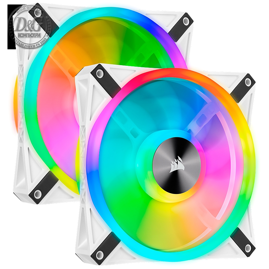 CORSAIR QL Series, WHITE QL140 RGB, 140mm RGB LED Fan, Dual Pack with Lighting Node CORE