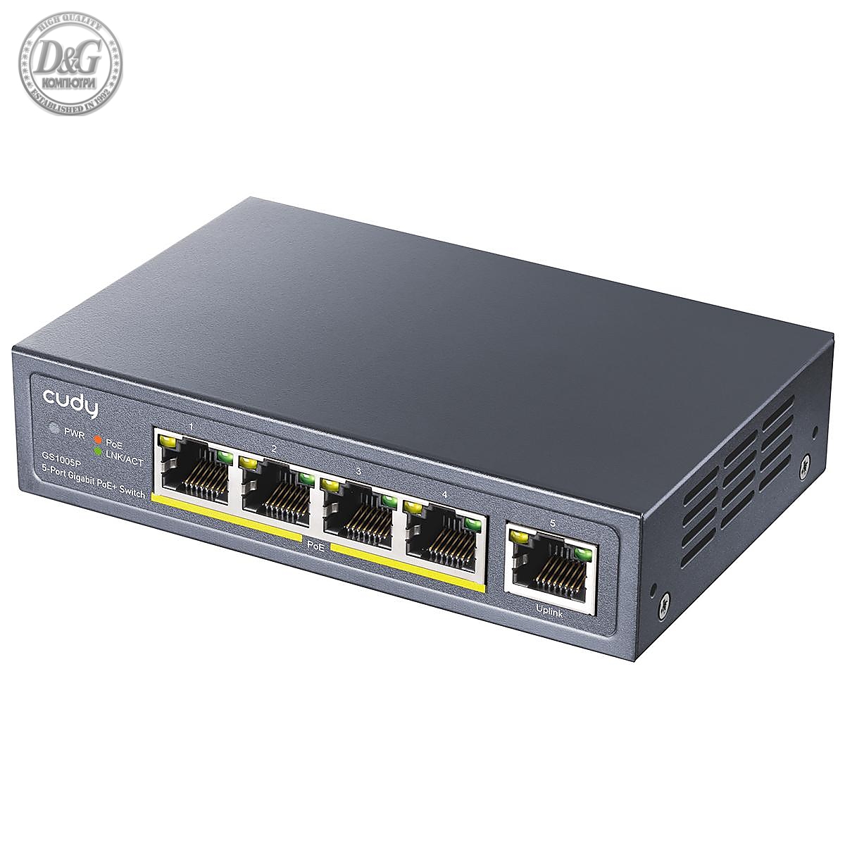 Суич Cudy FS1010P, 5 портов, 10/100/100, PoE+ Switch 60W, Uplink порт