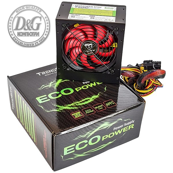 TS Eco Power Supply TrendSonic AC 115/230V, 50/60Hz, DC 3.3/5/12V, 700W, 20+4 pin, 4 x SATA, 2XPCIE6P, Cable Length: 450mm, power cable 1.5M incl., 1x120,Efficiency 80%