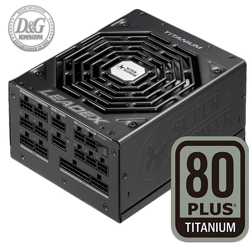 Super Flower Leadex Titanium 1600W, 80 Plus Titanium, Fully Modular, 140mm Dual Ball Bearing Fan, 5 year warranty