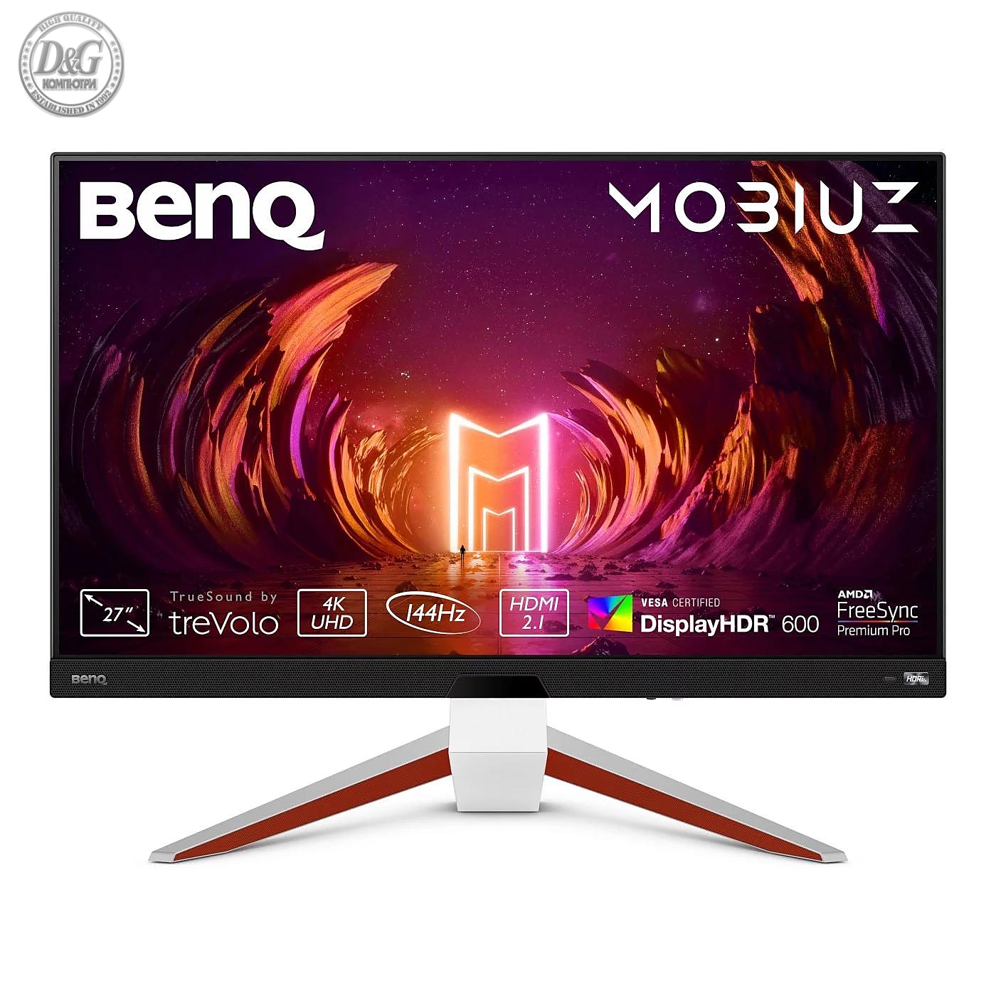 Монитор BenQ EX2710U MOBIUZ 144Hz, IPS, 27 inch, Wide, 4K, 1ms, HDR10, HDMI, DisplayPort, Бял/Черен