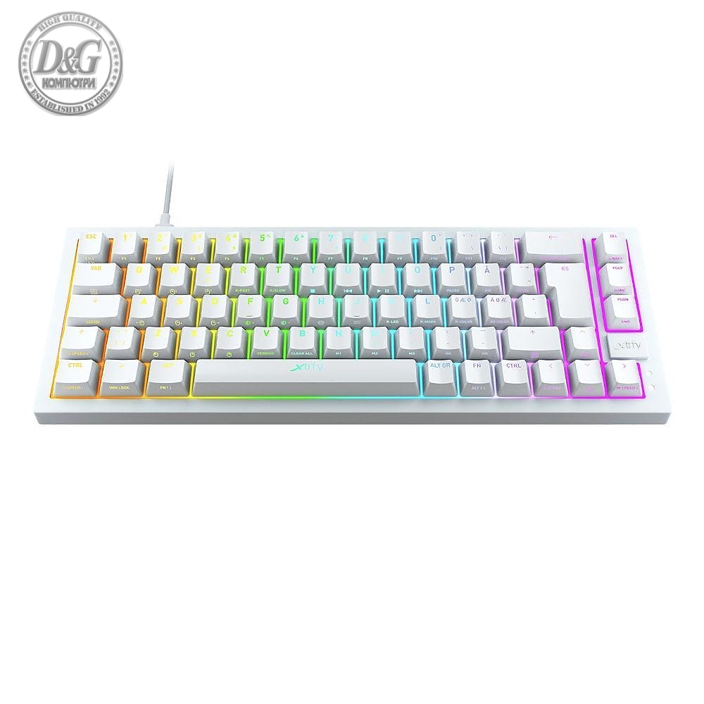 Геймърскa механична клавиатура XTRFY K5 Transperant White, 65% Hotswap RGB UK Layout Kailh Red