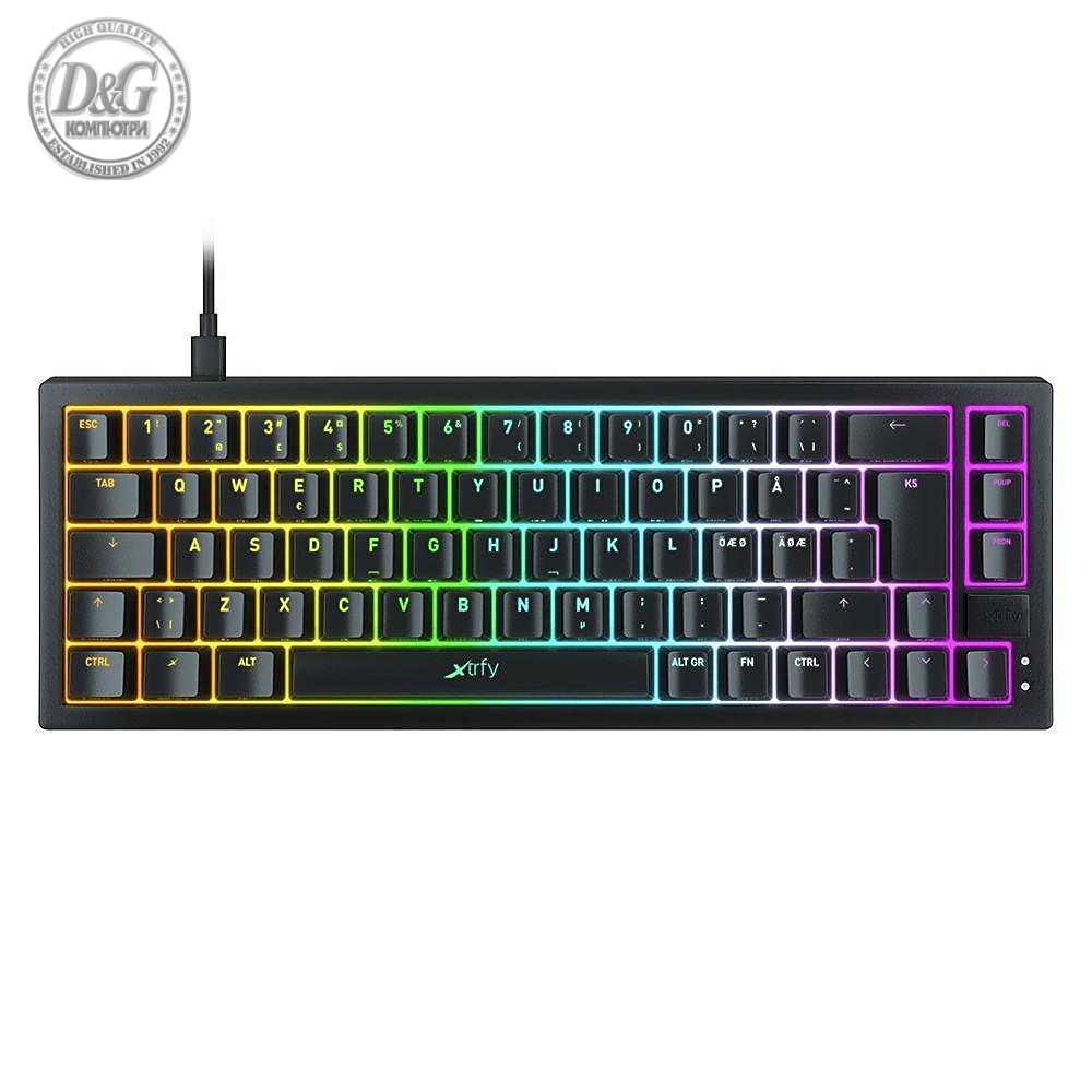 Геймърскa механична клавиатура XTRFY K5, 65% Hotswap, RGB подсветка, UK Layout Kailh Red, Черен