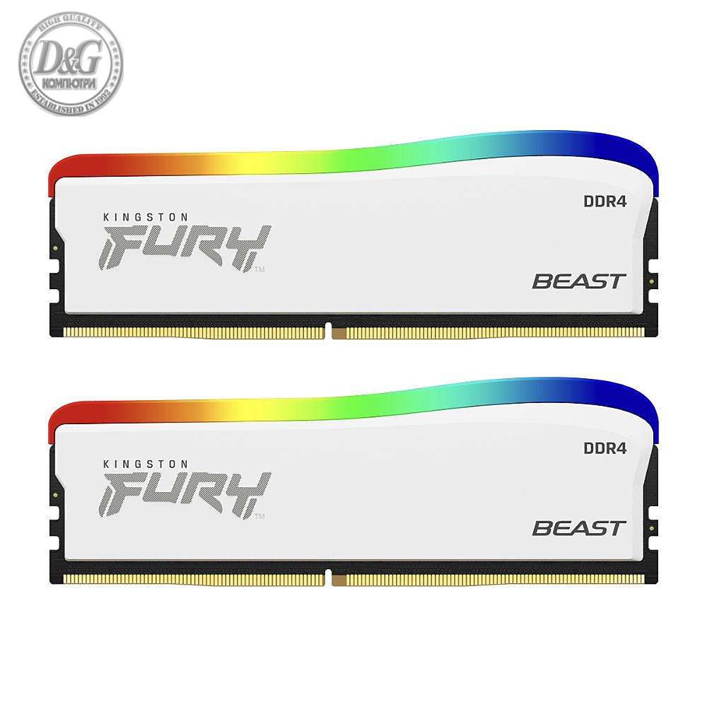 Памет Kingston FURY Beast White RGB 16GB(2x8GB) DDR4 PC4-25600 3200MHz CL16 KF432C16BWAK2/16