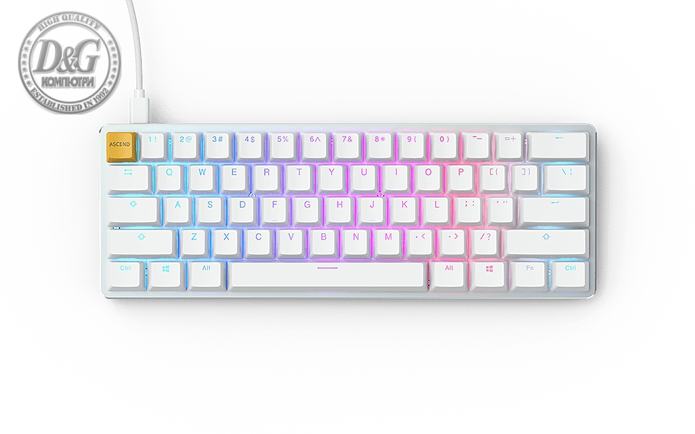 Геймърскa механична клавиатура Glorious White Ice GMMK RGB Compact, Gateron Brown US Layout