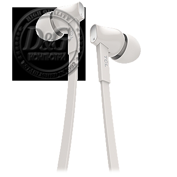 TCL In-ear Wired Headset, Strong Bass, Frequency of response: 10-22K, Sensitivity: 107 dB, Driver Size: 8.6mm, Impedence: 16 Ohm, Acoustic system: closed, Max power input: 20mW, Connectivity type: 3.5mm jack, Color Ash White