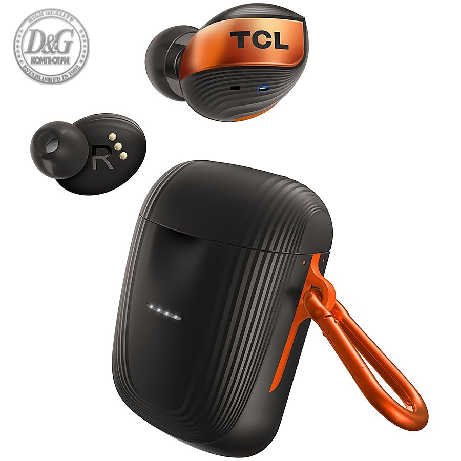 TCL In-Ear True Wireless Bluetooth Headset, Frequency of response 10-22K, Sensitivity 100 dB, Driver Size 6mm, Impedence 14 Ohm, Max power 20mW, Wireless Charging, Playtime 6.5h/33h, IPX5, Bluetooth 5.0, A2DP, AVRCP, HFP,HSP, USB-C, Color Copper Dust