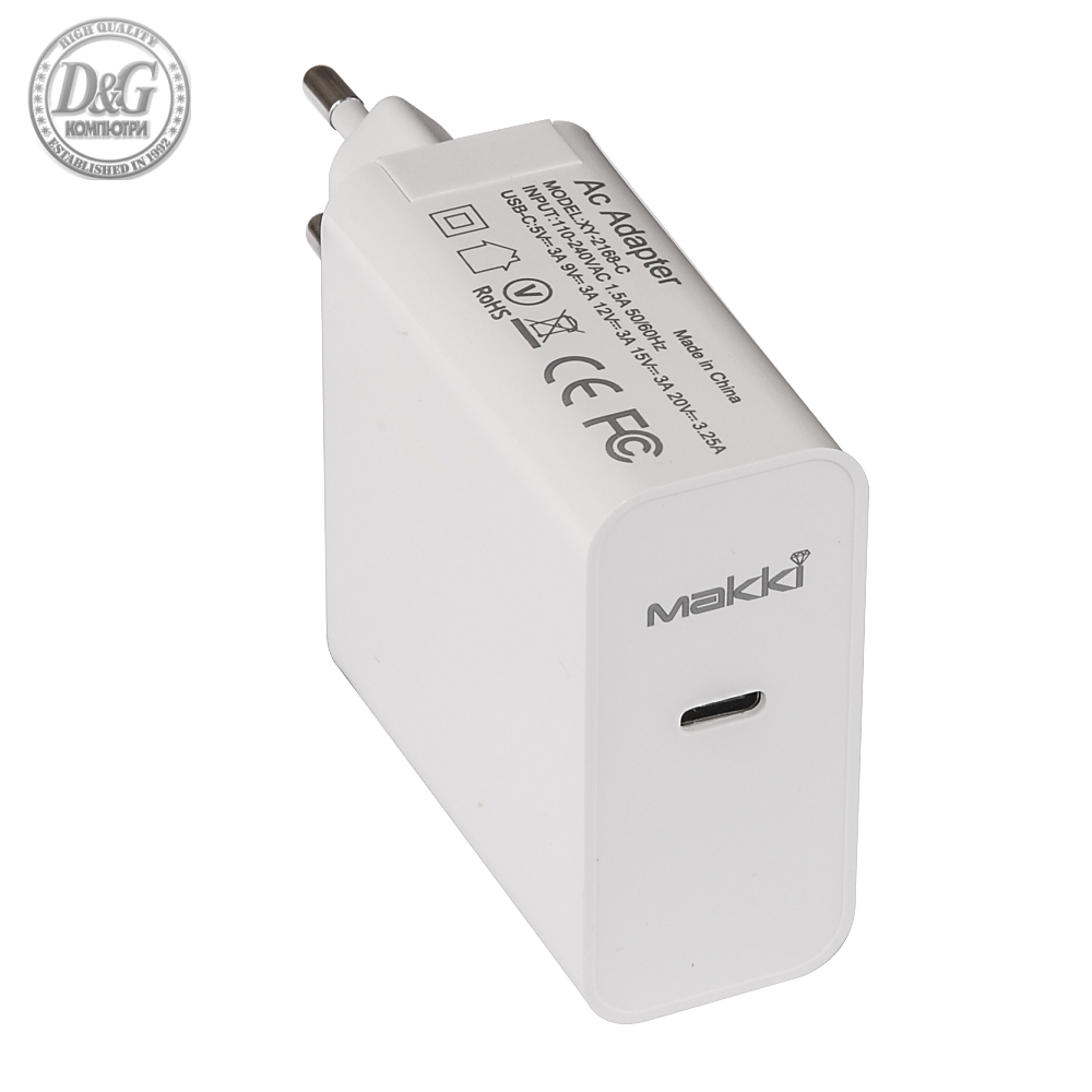 Makki Универсално зарядно за стена Charger Wall GaN - USB Type-C 65W White - MAKKI-GN65W